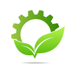 gear and leaf logo combination. Mechanic and eco symbol or icon