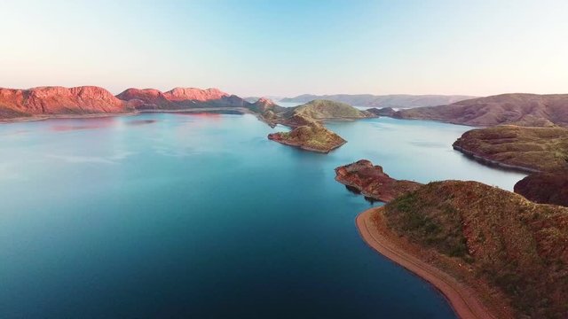 Stunning oscillating drone shot of Lake Argyle in Australia.