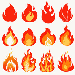 Fire flame, modern flames collection symbol icon design. Vector