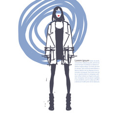 Fashion illustration. Beautiful young woman. Concise, fashion, stylish. Vector hand-drawn sketch.