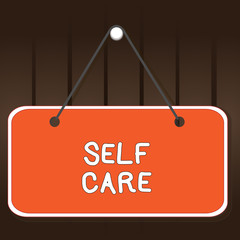 Obraz na płótnie Canvas Writing note showing Self Care. Business concept for the practice of taking action to improve one s is own health Memo reminder empty board attached background rectangle