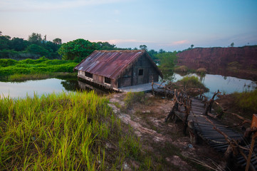 old tiny wood house at old mine 