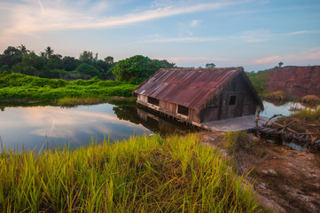 old tiny wood house at old mine 