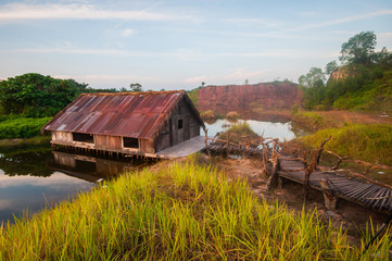 old tiny wood house at old mine 