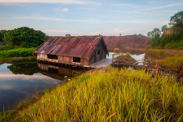 old tiny wood house at old mine 