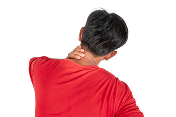 Neck pain from work or sleep isolated on white