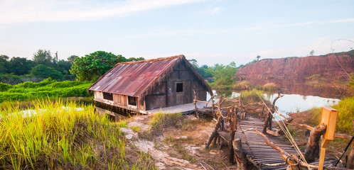 old tiny wood house at old mine 
