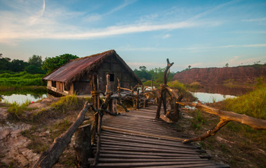 old tiny wood house at old mine 