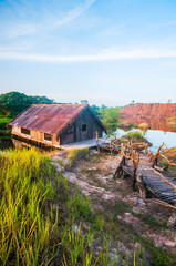 old tiny wood house at old mine 