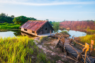 old tiny wood house at old mine 