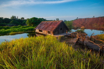 old tiny wood house at old mine 