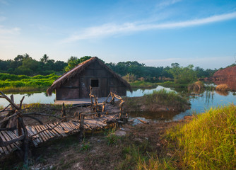 old tiny wood house at old mine 