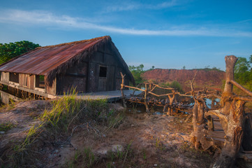 old tiny wood house at old mine 