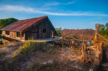 old tiny wood house at old mine 