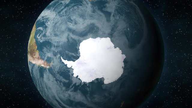 Planet Earth, zooming in on Antarctica.