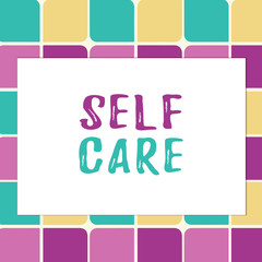 Writing note showing Self Care. Business concept for the practice of taking action to improve one s is own health Pastel Color Teardrops Shape with Border Flat Style Geometric Shape