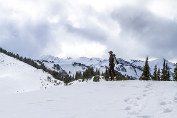 skiing in mountains