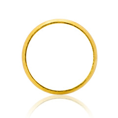 Closeup of gold ring for wedding isolated on white background.