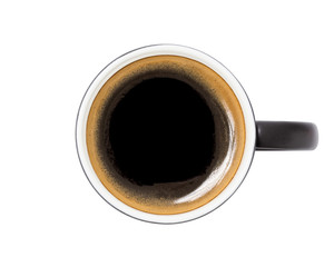 Fototapeta premium coffee cup, top view of coffee black in black ceramic cup isolated on white background. with clipping path.