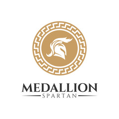 spartan medallion logo, emblem style, spartan head with ancient motif, vintage warrior symbol