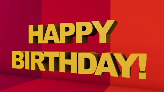 A full screen 3D rendered graphic using Cinema 4D of 3D text "HAPPY BIRTHDAY!" with point of view movement.
