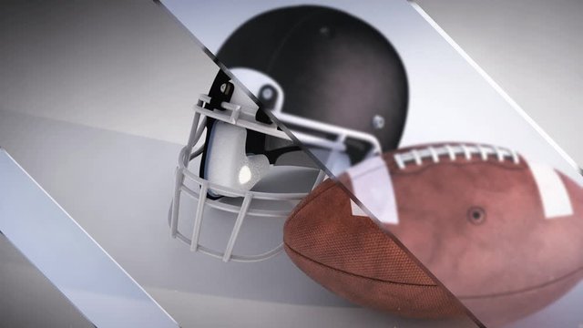 A 3D render of a Football and Football Helmet, with a moving glass panes effect.