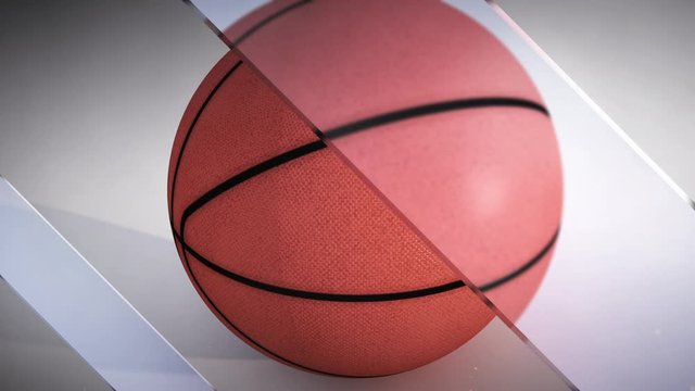A 3D render of a basketball, with a moving glass panes effect.
