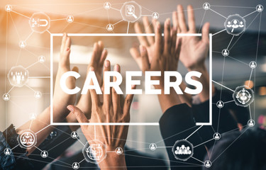 Human Resources Recruitment and People Networking Concept. Modern graphic interface showing...