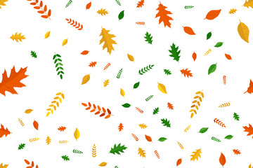 Obraz premium Seamless pattern with autumn foliage on a white background. Flat vector illustration EPS10.