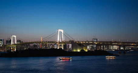 Fototapeta na wymiar Odaiba city skyline in the evening