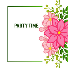 Shape pattern of frame, with ornate of unique pink flower frame, for party time poster. Vector