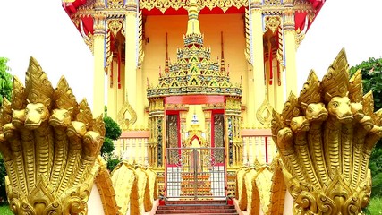 Buddhist temple in of Chonburi Thailand, Naga seven head on wall