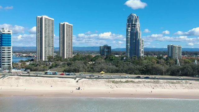 Aerial View Showing Beaches And Surf Lifesaving Along The  Australian Gold Coast Coastline