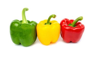 Red Yellow and Green peppers Three types isolated on white background