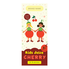 Kids juice cherry flat packaging template