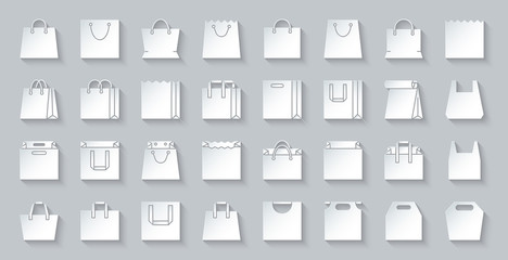 Eco shopping bag simple paper cut icons vector set