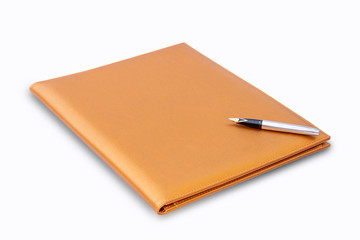 Document file folder or business notebook and pen isolated on white background with clipping path.