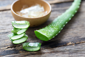 Fresh Aloe Vera On the old wooden background