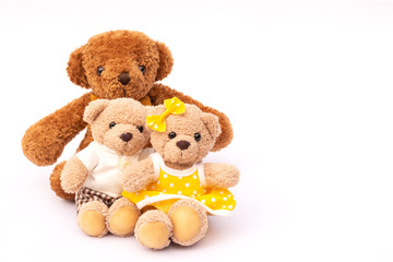 Family three teddy bear isolated on white background.