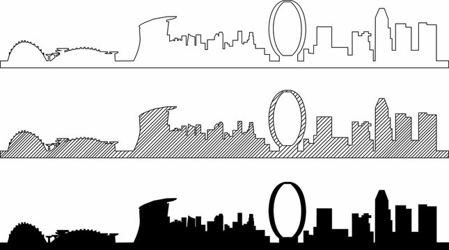 Simplicity Outline Singapore Business District Skyline On White Background. Vector Illustration.