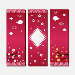Happy New Year banner, vector illustration in Chinese style. Vertical banners set with Chinese elements. 