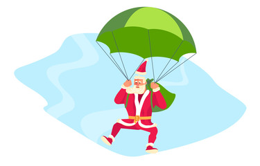 Young athletic Santa Claus parachuting