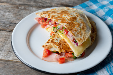 Mexican quesadillas with sliced ham also called 