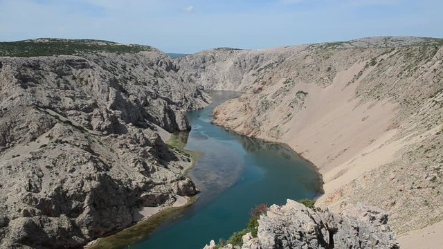 Zrmanja river canyon. Green river with crystal clear water in canyon. The river Zrmanja gorge. Beautiful Landscape in Croatia, Europe.