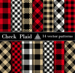 Set Check  Plaid  Seamless Patterns Backgrounds.