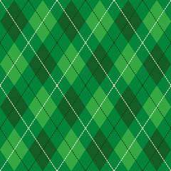 Fototapeta na wymiar Green and White Seamless Argyle Pattern Vector Background