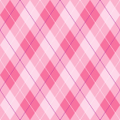 Pink, Violet  and  White Seamless Argyle Pattern Vector Background