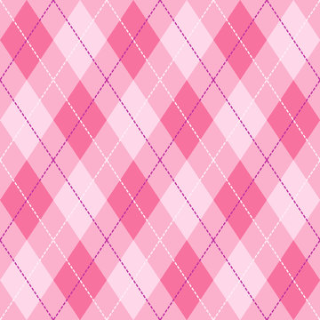 Pink, Violet  and  White Seamless Argyle Pattern Vector Background