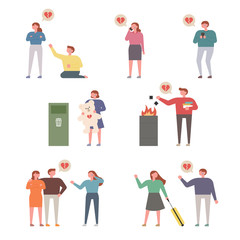 Breaking up couple set.  flat design style minimal vector illustration.