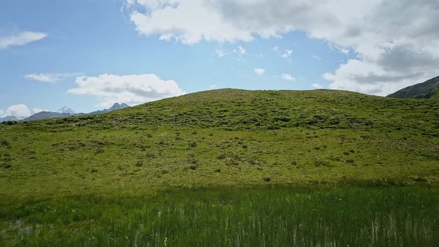 Drone flight ofer swiss alpine meadows on a sunny summer day 4k